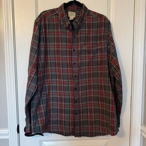 LL Bean Men’s Gray and Red Plaid Flannel Large Tall Shirt